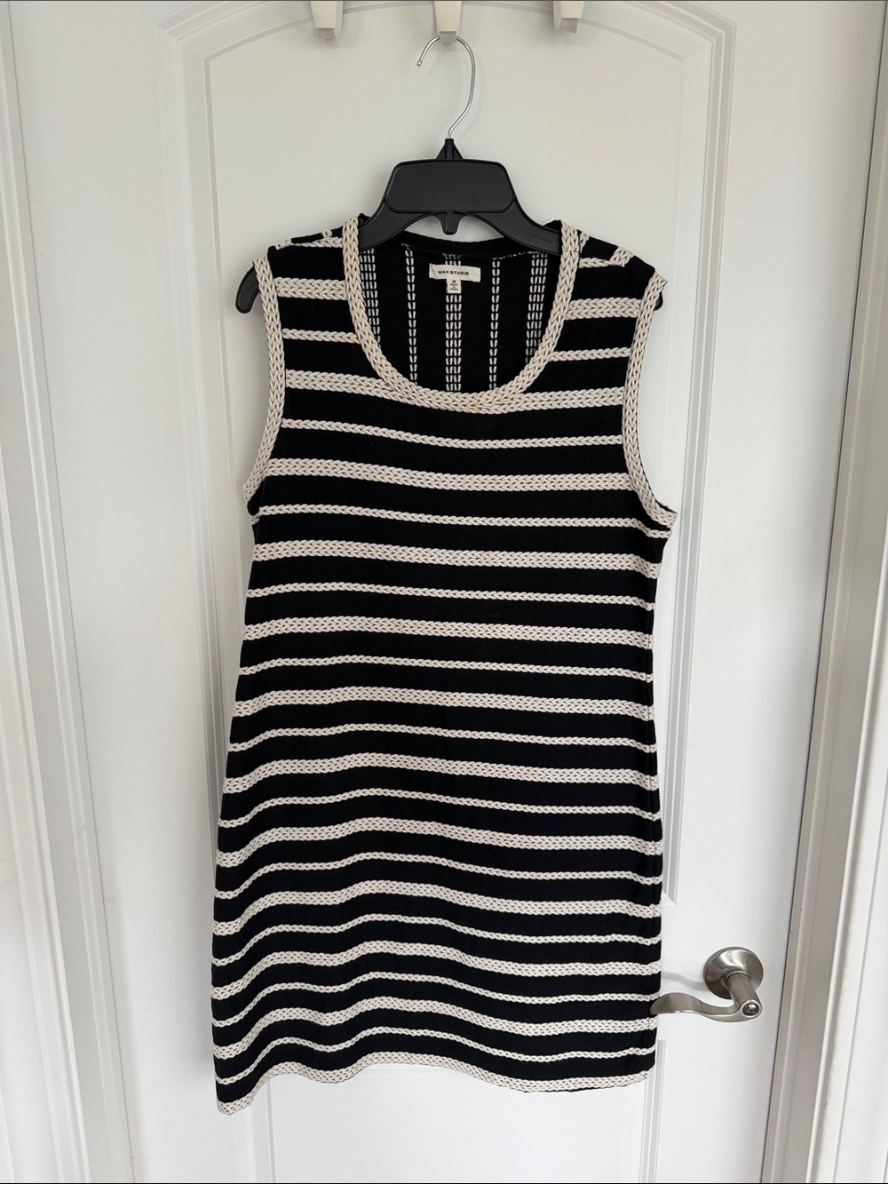 Max Studio Black and Cream Striped Knit Mini Dress